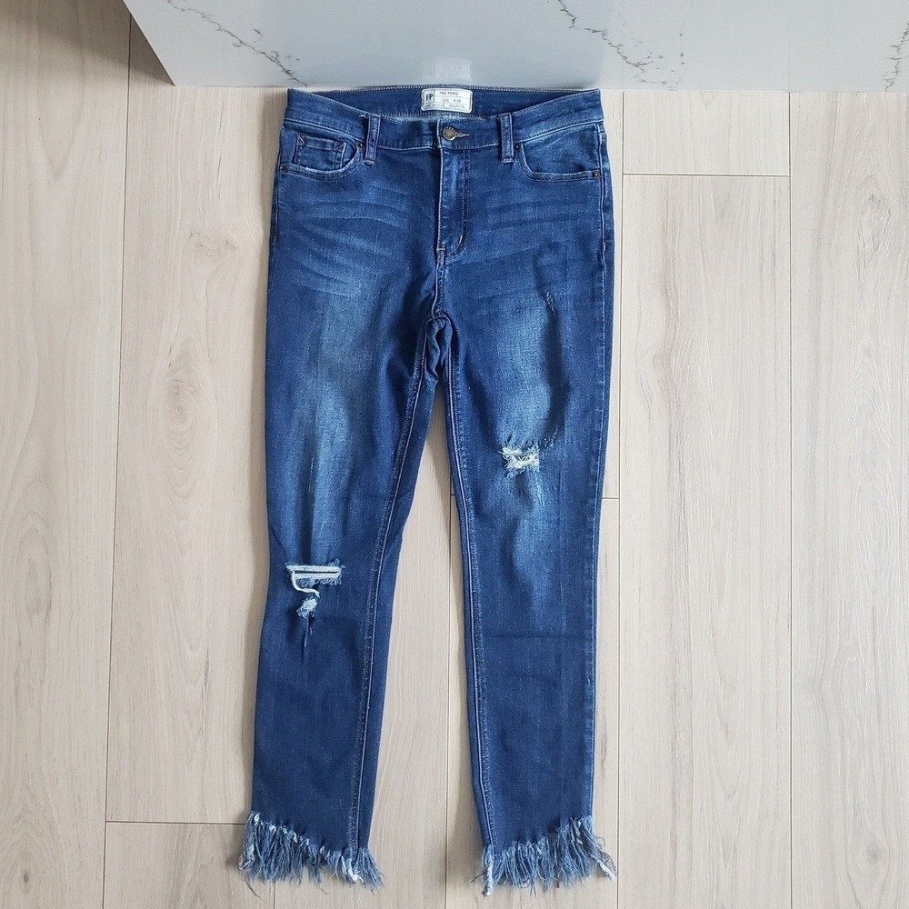 Free People Jeans Womens 28 Great Heights Frayed Skinny‎ Dark Wash Distressed